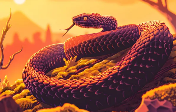 Snake, Dawn, Art, Reptile, Animal, Digital art, AI art, The Art of Artificial Intelligence