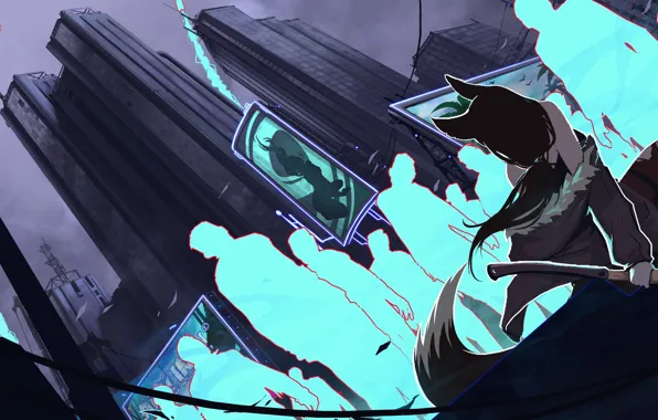City, the city, advertising, missiles, jacket, zombies, girl, zombie