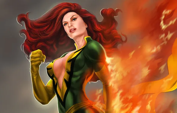 Look, fire, hair, costume, marvel, Phoenix, Phoenix. girl, Jean Grey-Summers