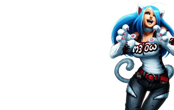 Picture white, background, anime, claws, Darkstalkers, Felicia
