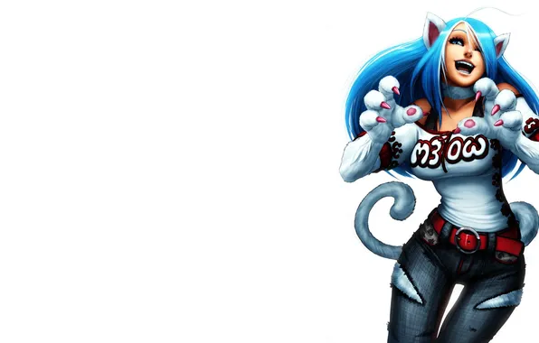 White, background, anime, claws, Darkstalkers, Felicia