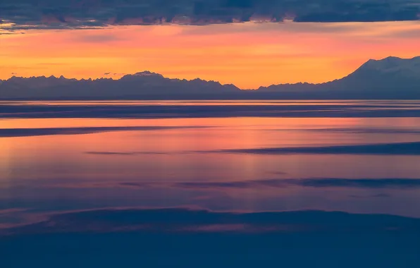 Alaska, sunset, Last Light, water, clouds, Cook Inlet