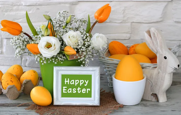 Picture flowers, Easter, tulips, happy, yellow, flowers, tulips, spring