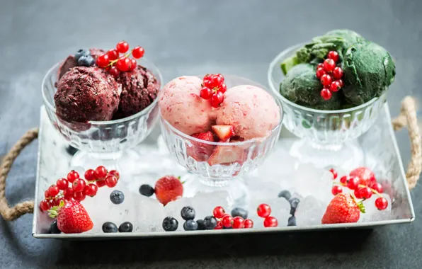 Berries, ice, blueberries, strawberry, ice cream, dessert, sweet