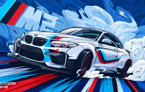 Wallpaper car, colorful, BMW, drift, smoke, digital art, artwork