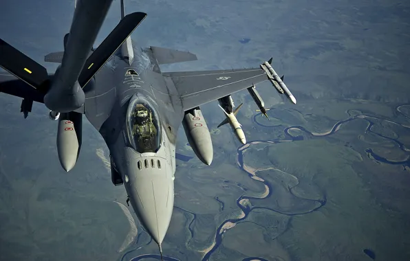 Fighter, flight, F-16, Fighting Falcon, multipurpose, refueling, "Fighting Falcon"