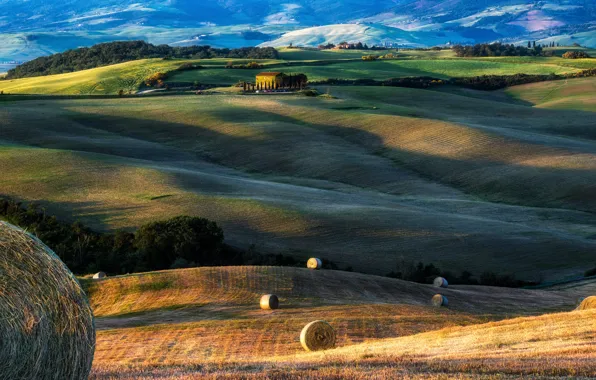 Field, hills, field, hay, Italy, bales, straw, house