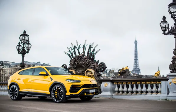 Paris, Lamborghini, Eiffel tower, side view, 2018, Urus