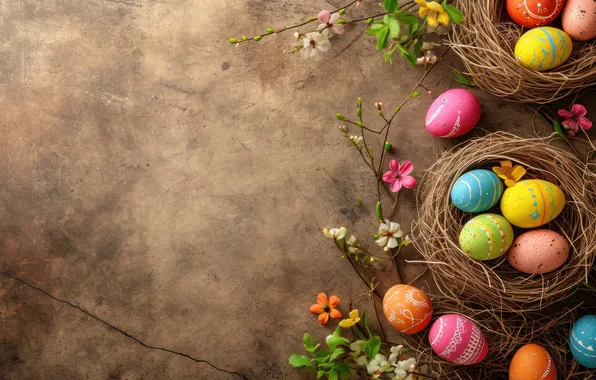 Flowers, branches, holiday, bright, eggs, spring, Easter, socket