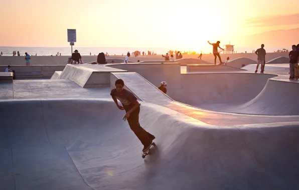 USA, summer, sunset, Los Angeles, California, skater, venice beach