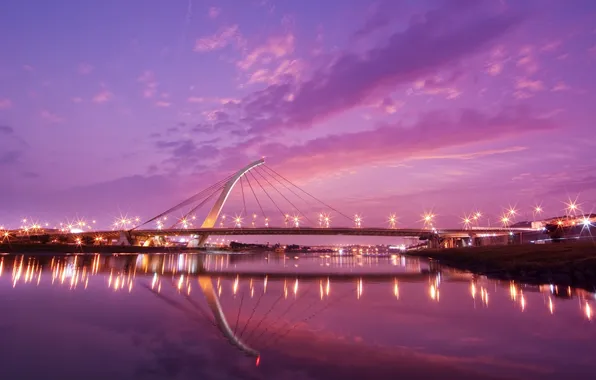 Picture bridge, the city, lights, river, the evening, home ., taipei, Taipei