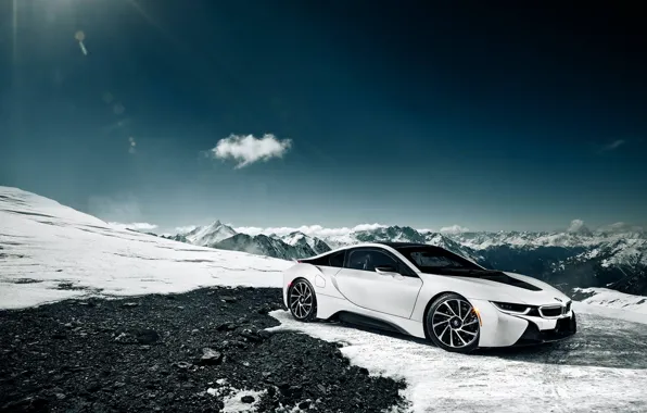 BMW, Sky, Front, Sun, Snow, White, Moutian