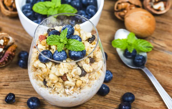 Berries, nuts, cereal, yogurt