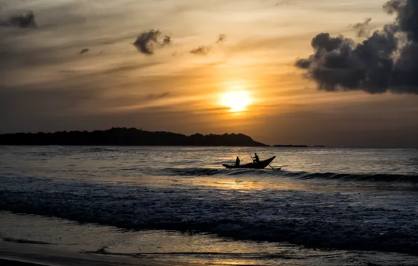 Sea, landscape, sunset, Sri Lanka