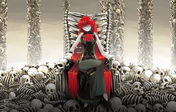 Girl, the demon, bones, skull, Touhou, Touhou, Touhou, Kasen Ibaraki
