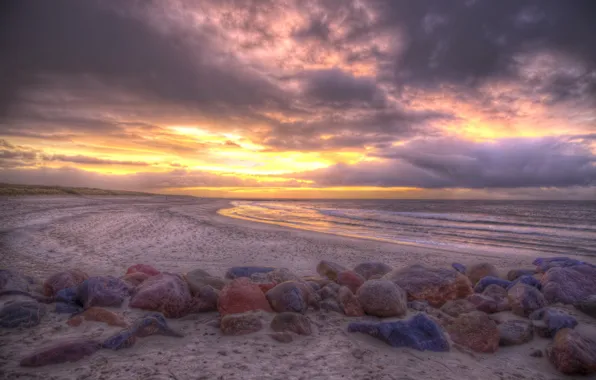 Picture sea, sunset, stones, shore