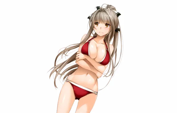Girl, sexy, cleavage, long hair, brown hair, boobs, anime, beautiful