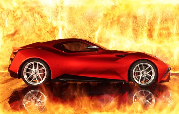 Fire, supercar, side view, Icon, Vulcano, Vulcan, Icona