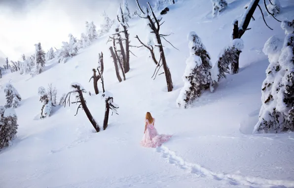 Picture winter, girl, snow, nature