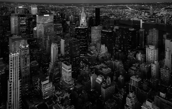 Picture the city, building, USA, New York, black and white photo