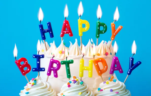 Candles, colorful, cake, rainbow, cake, cream, Happy Birthday, colours