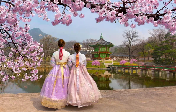 Picture Girls, Bridge, Spring, South Korea, Seoul, Spring, Seoul, South Korea