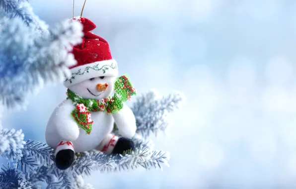 Picture winter, snow, toy, tree, New Year, Christmas, snowman, Christmas