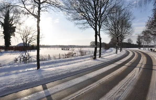 Winter, road, landscape