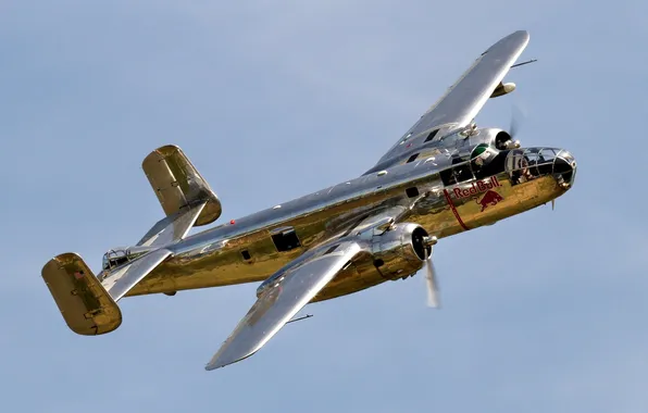 Picture the sky, bomber, the plane, American, twin-engine, WW2, metal, B-25J Mitchell