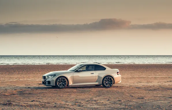 Car, BMW, beach, sky, sea, sand, M2, BMW M2