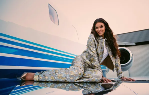 Girl, pose, smile, the plane, hair, beauty, Hailee Steinfeld