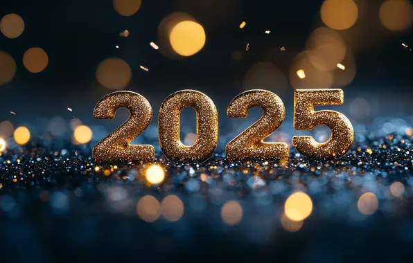 Night, lights, the dark background, Shine, figures, New year, gold plated, gold