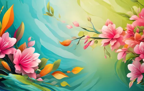 Flowers, green background, composition, AI art, neural network