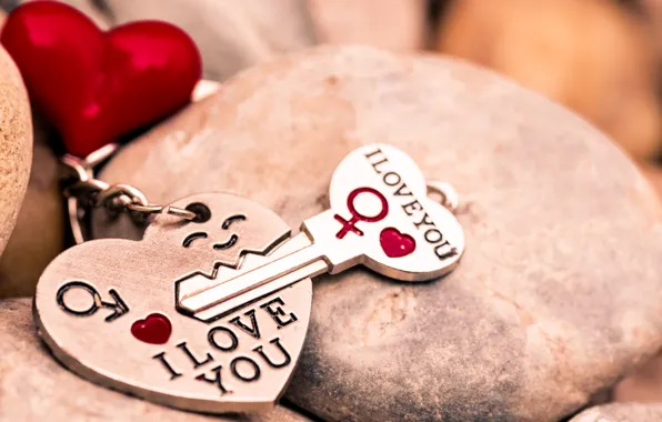 Love, heart, key, red, love, keychain, heart, key