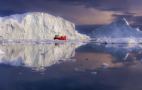 Boat, iceberg, Greenland