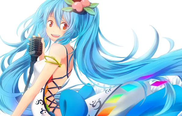 Look, girl, joy, background, microphone, touhou, art, hinanawi tenshi