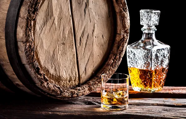 Whiskey, bottle, barrel