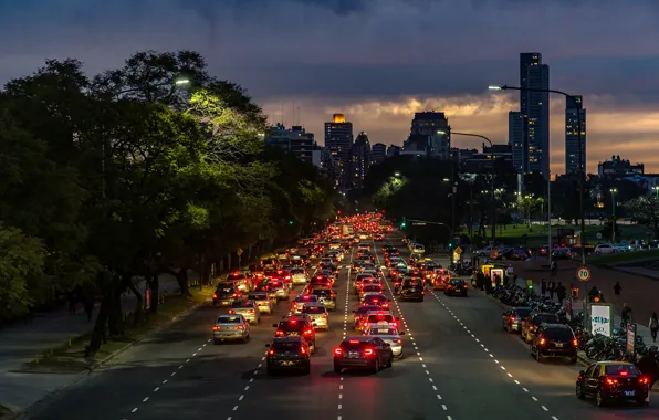 Picture twilight, cars, Argentina, night, rush, people, dusk, traffic