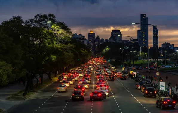 Twilight, cars, Argentina, night, rush, people, dusk, traffic