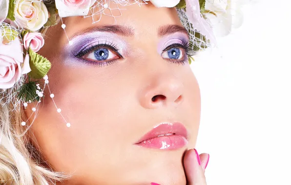 Look, girl, flowers, shadow, hands, makeup, lips, fingers