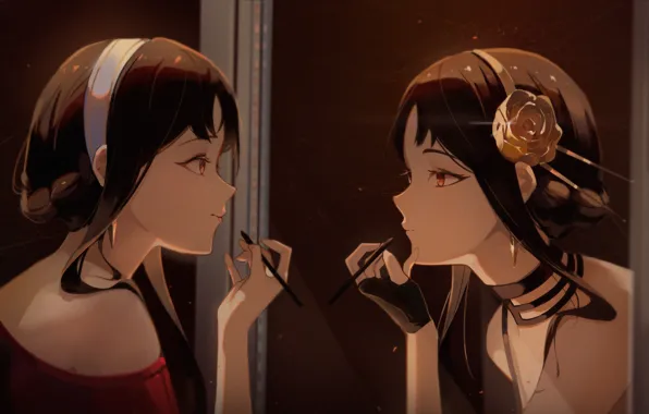 Smile, reflection, anime, mirror, brush, anime, anime girls, anime girls