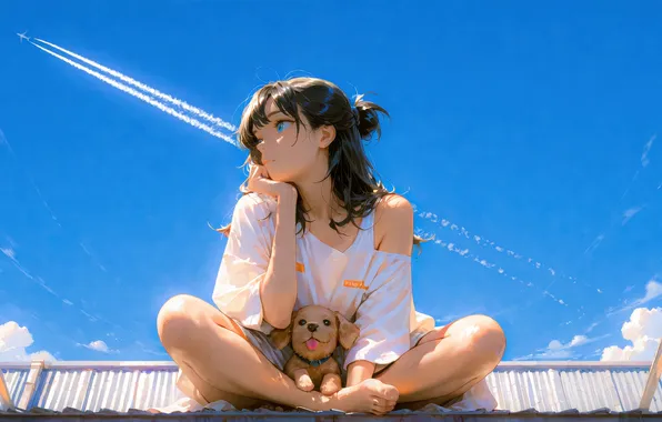 Girl, love, puppy, anime