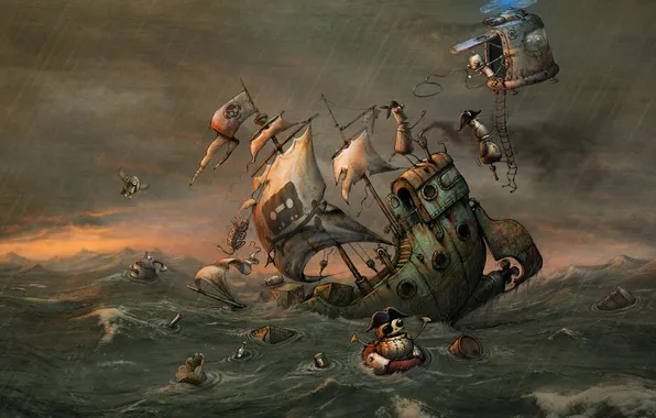 Picture ship, robots, pirates, Machinarium, disaster, the pirate bay