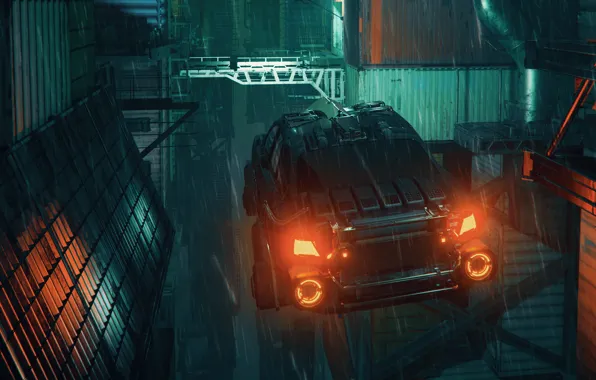 Auto, Machine, Rain, Style, Car, Fantasy, Art, Graphics