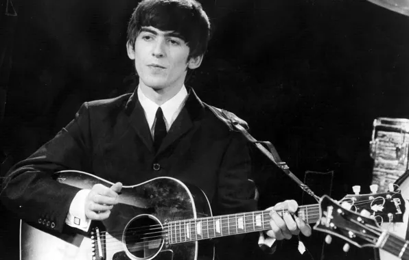 Picture music, guitar, b/W, guitarist, The Beatles, the Beatles, George Harrison, George Harrison