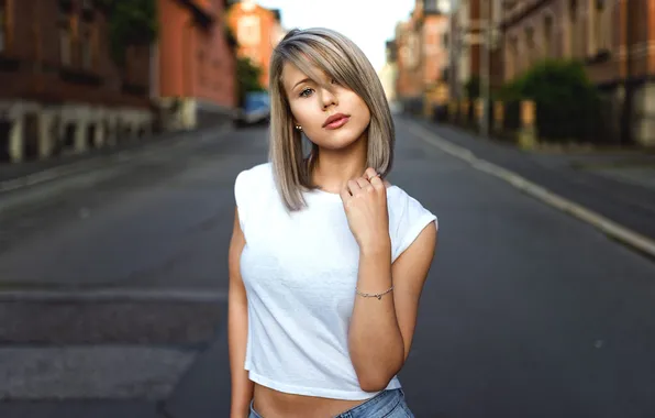 Girl, model, look, blonde, cute, bracelet, tank top