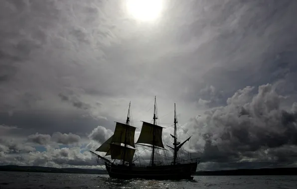Picture the sky, clouds, ship, sailboat