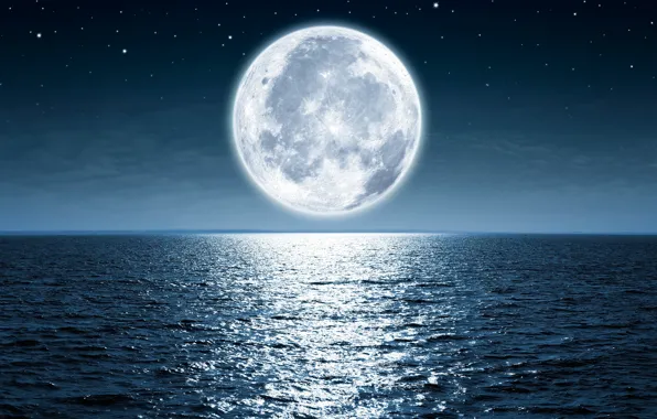 Picture moon, ocean, water, night