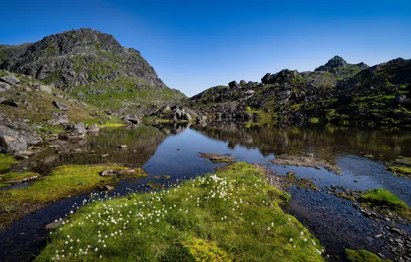 Picture mountains, lake, Norway, The Lofoten Islands