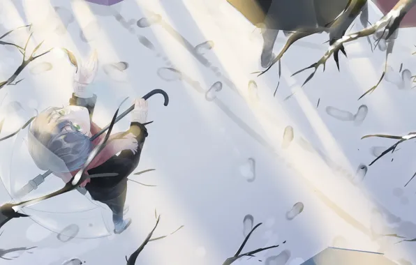 Winter, snow, traces, umbrella, guy
